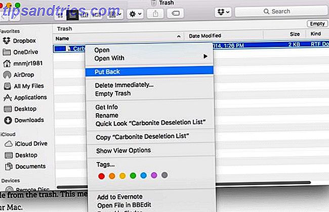 Lege die Datei aus dem Mac-Papierkorb zurück