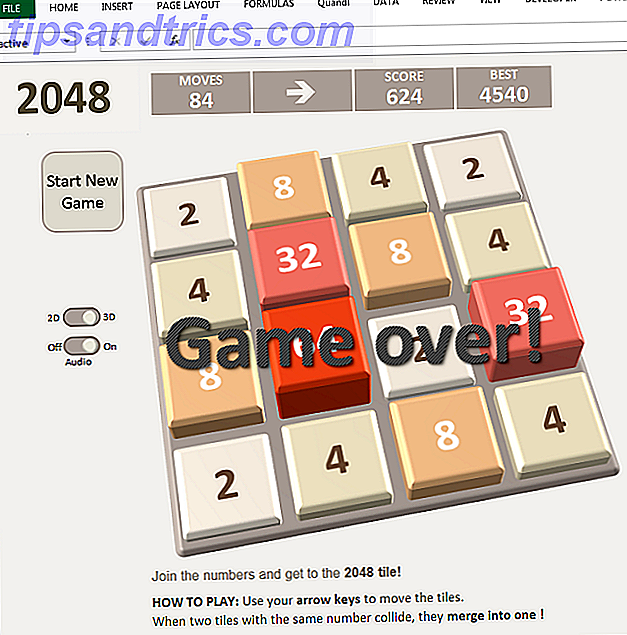 Microsoft Excel kan nu også hjælpe dig med at udsætte.  Excel spil som 2048 er en fantastisk måde at slappe af mellem crunching tal.  Og de kan legende få dig nysgerrige om avancerede Excel-formler.